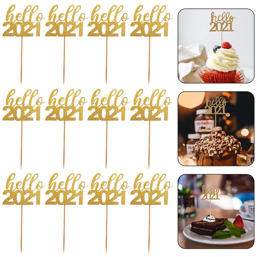 12Pcs Hello 2021 Cake Topper Birthday Cake Dessert DIY Party Decoration for Kids Women Men
