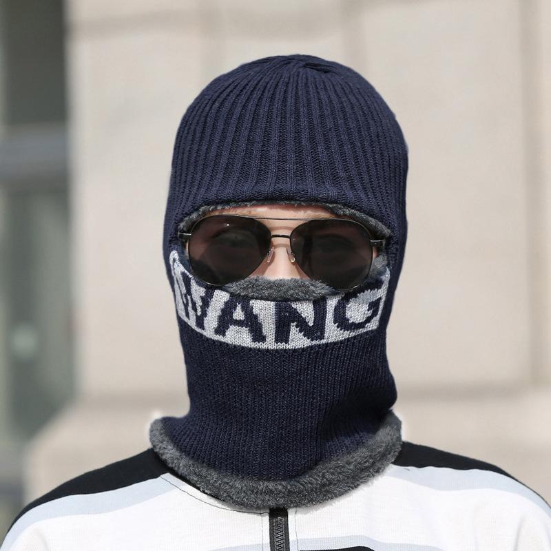 Buchstabe Herren Hals All-in-One Mütze Winter Dick Warm Wolle Gesichtsschutz Kältefest Baumwolle Strickmütze