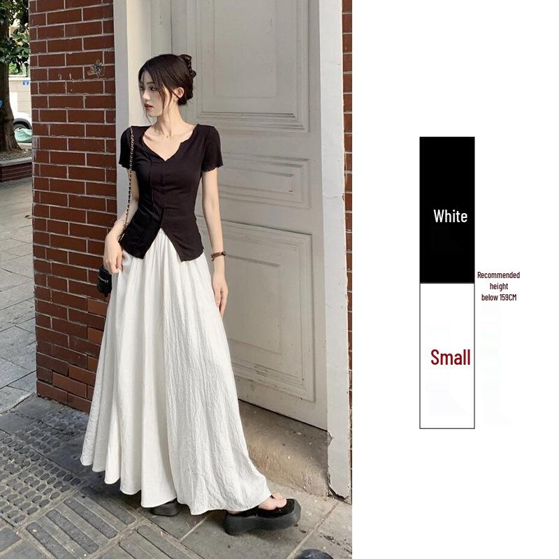Pleated A-Line Cotton Linen High Waist Wide Leg Culottes Skirt Pants