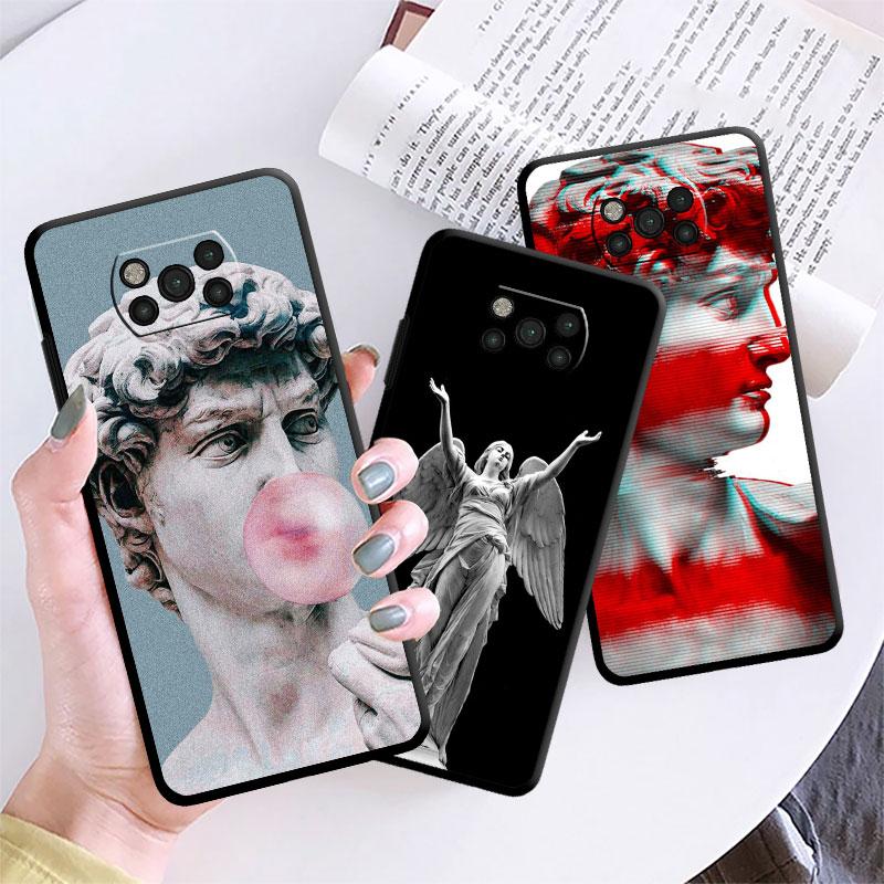 Michelangelo Statue Aesthetic Phone Case For Samsung Galaxy M52 M23 M32 5g M31 M51 M22 M30s M33 M13 M12 M62 Black Silicone Capa