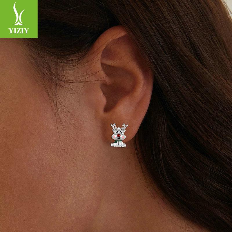 Yinziyun Reindeer Stud Earrings: Cute s925 Sterling Silver Deer Design - Perfect Christmas Gift for Women