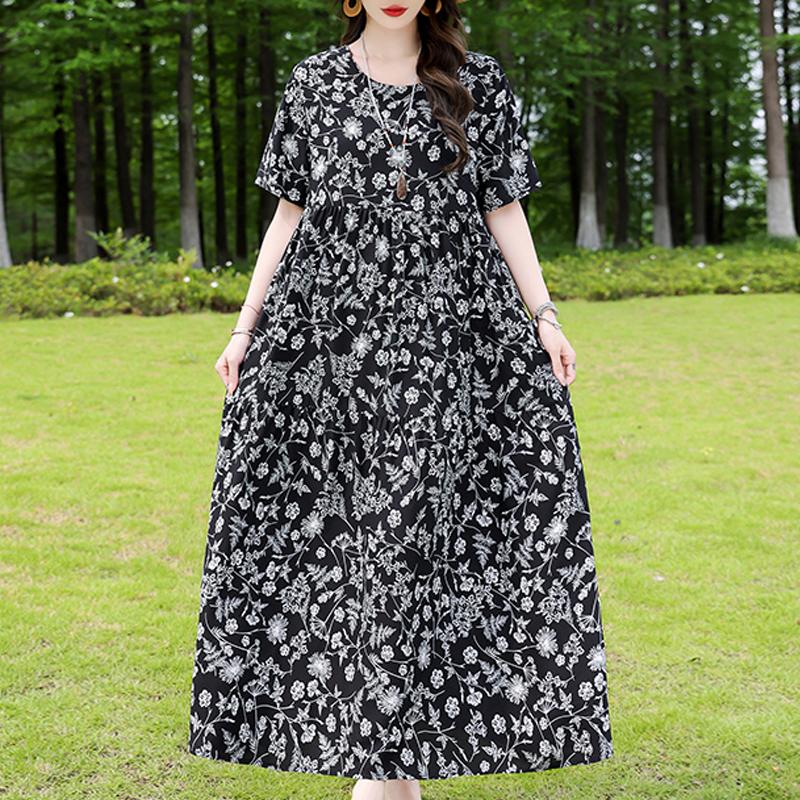 Elegantes Sommerkleid für Damen, Vintage-Kleidung, Übergröße, lässig, kurzärmelig, lange Kleider