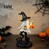 Unique Gothic Room Accents Halloween Ghost Resin Figurine, Vintage Cute Holding Artistic Party Decor Pumpkin Lantern Statue for Indoor Home