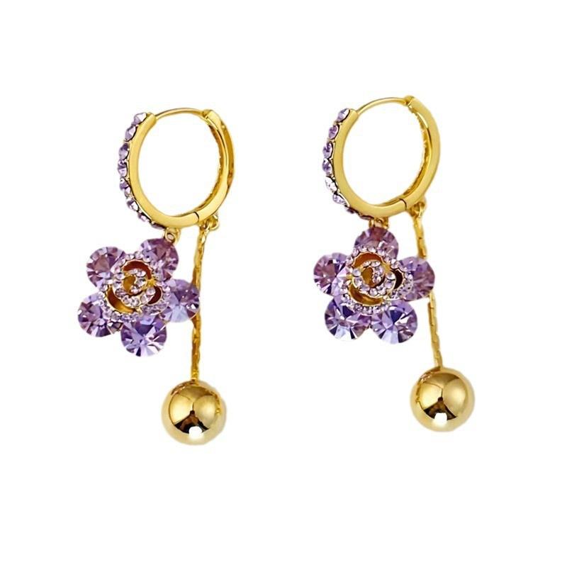 New temperament red sparkling diamond flower earrings, light luxury atmosphere flower earrings earrings for women