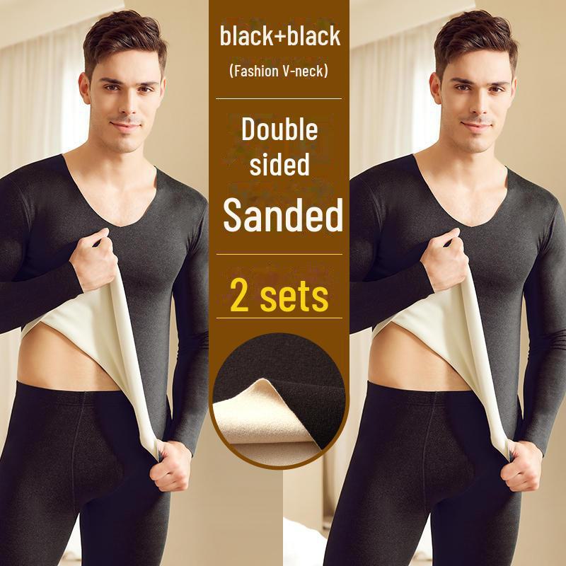 Men's Thermal Underwear Set: Seamless, Thick, Heat-Storing Autumn/Winter Suit with Double-Sided German Velvet.