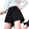 Women's Elastic High Waist Woolen A-Line Casual Shorts, Loose Fit, Autumn/Winter, Black.