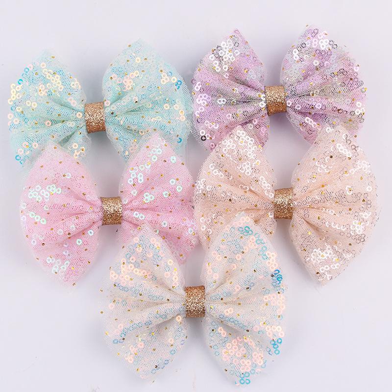 New Chic Princess Lace Hair Clips Bling Netting Sequins Bow Hairpins Glitter Knot Hair Bow Sweet Head Wear Girls Accessories