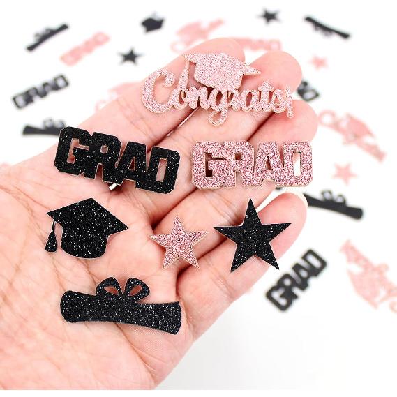 Glitter Graduation Confetti 2026 Rose Gold Graduation Decorations Grad Cap Star Congrats Grad Table Scatter for Grad Party Decorations 2026