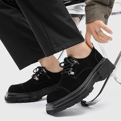 Fashion Mens Casual Cow Suede Leather Shoes Lace-up Derby Shoe Designer Square Toe Platform Sneakers Outdoors Cowboy Work Footwear