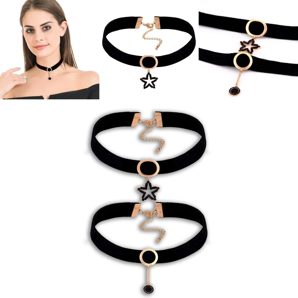 Stylish Black Choker Necklace For Women With Geometric Design And Rhinestone Accents