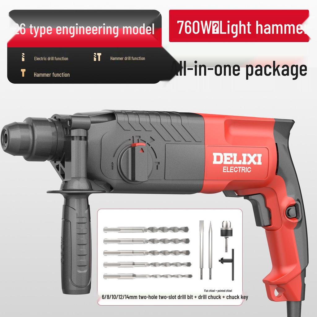 Delixi Multi-Function Electric Hammer: High-Power 3-in-1 Drill for Concrete, Household & Industrial Use