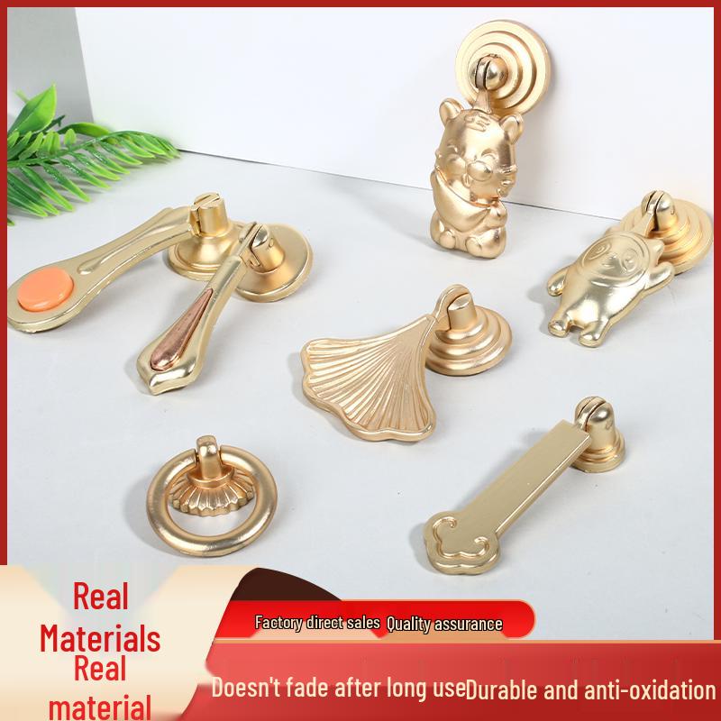 Gold Chinese Style Hidden Ring Handle - Brushed Copper Wardrobe Zinc Alloy