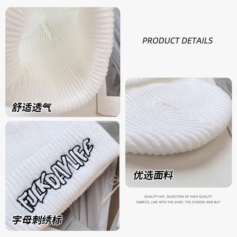 New Korean ins super fire knitted hat men's autumn and winter retro embroidery cold hat spring and autumn hip-hop trendy brand wool hat