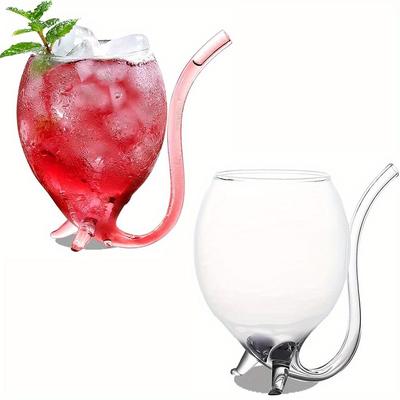 2pcs Vampire Wine Glass 12oz Creative Cocktail Glasses Decanter Cups Mugs with Built-in Straw for Cocktail Wine Juice Ice Cream