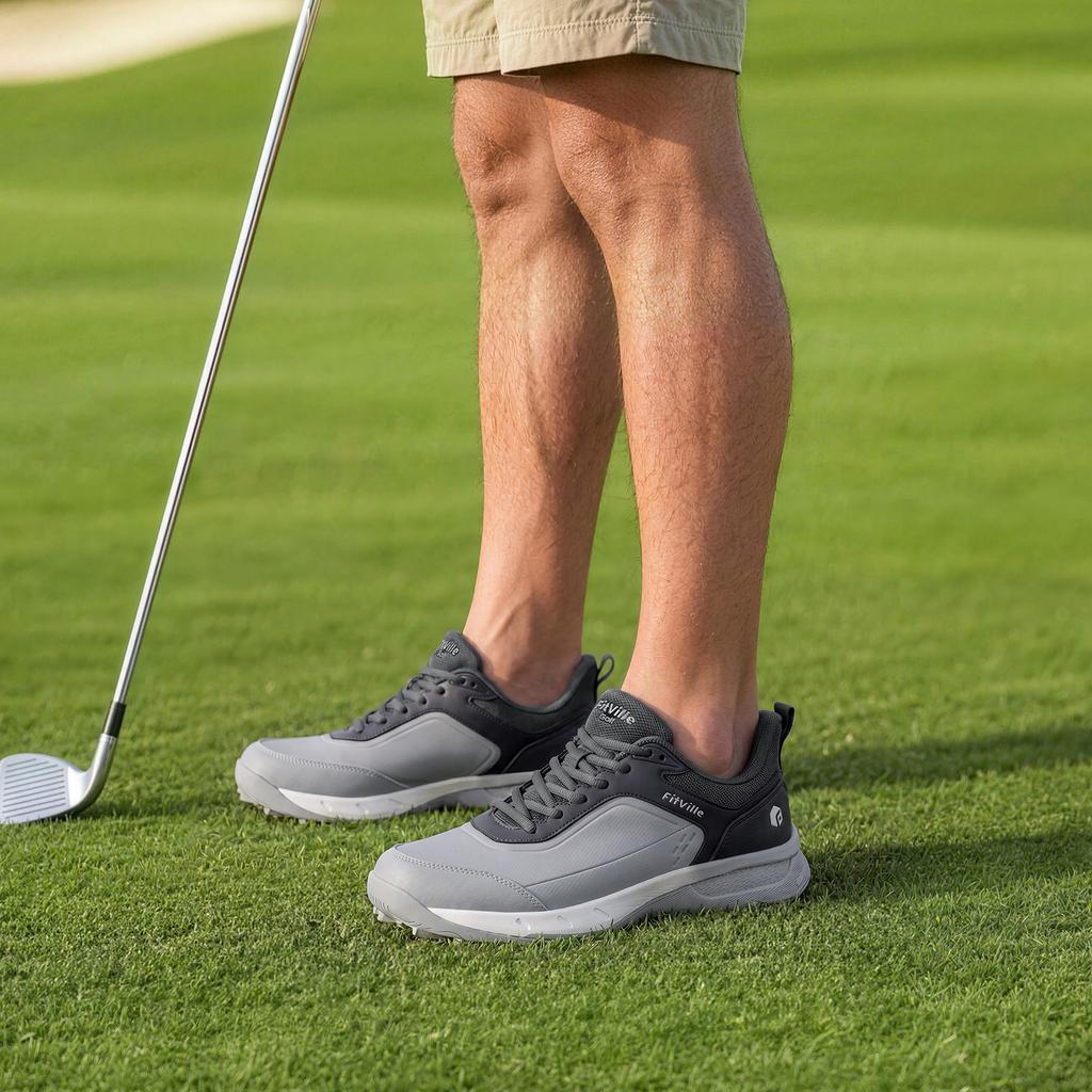 FitVille Scarpe da Golf Extra Larghe da Uomo Impermeabili Professionali Antiscivolo Senza Tacchetti per Uomo con Supporto per l'Arco Plantare