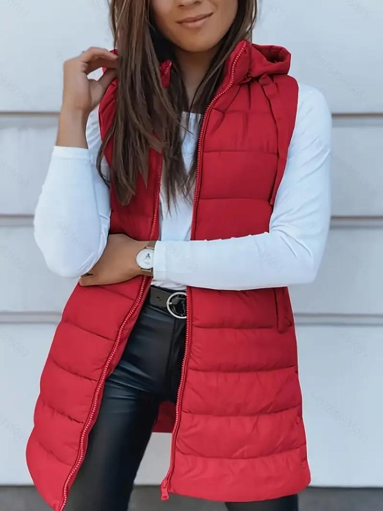 Women's Hooded Puffer Vest, Casual Winter Outfit