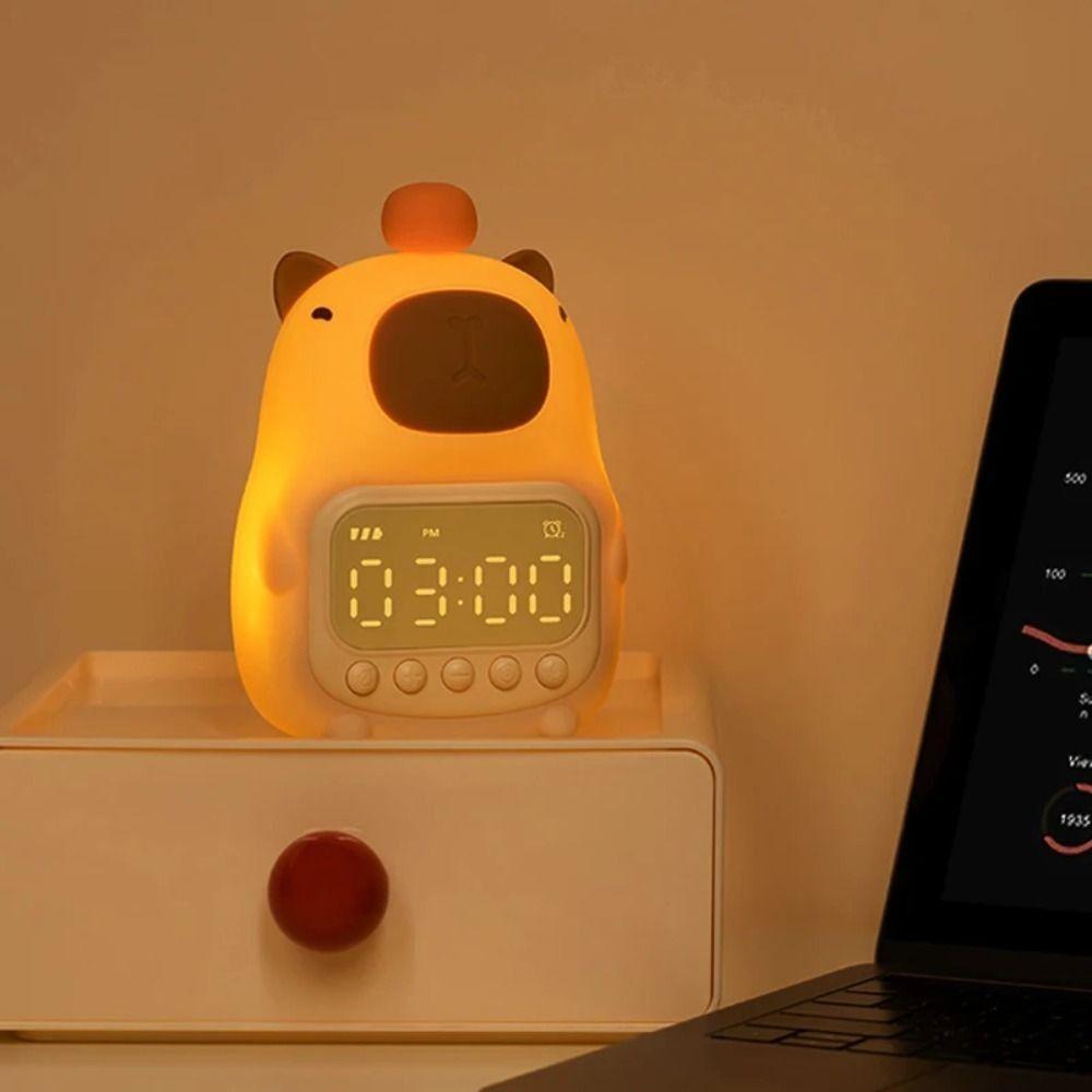 USB Rechargeable Capybara Night Light Charging ABS Capybara Alarm Clock Capybara Shape Temperature Display Bedside LED Clock