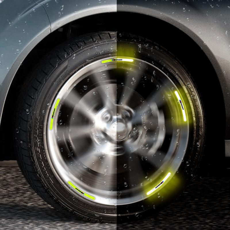 Car Wheel Hub Reflective Stickers Tire Rim Luminous Accessories For BMW M E34 E36 E60 E90 E46 E39 E70 F10 F20 F30 X5 X6 X1 M3 M5 M6 E71 F01 F02 F87