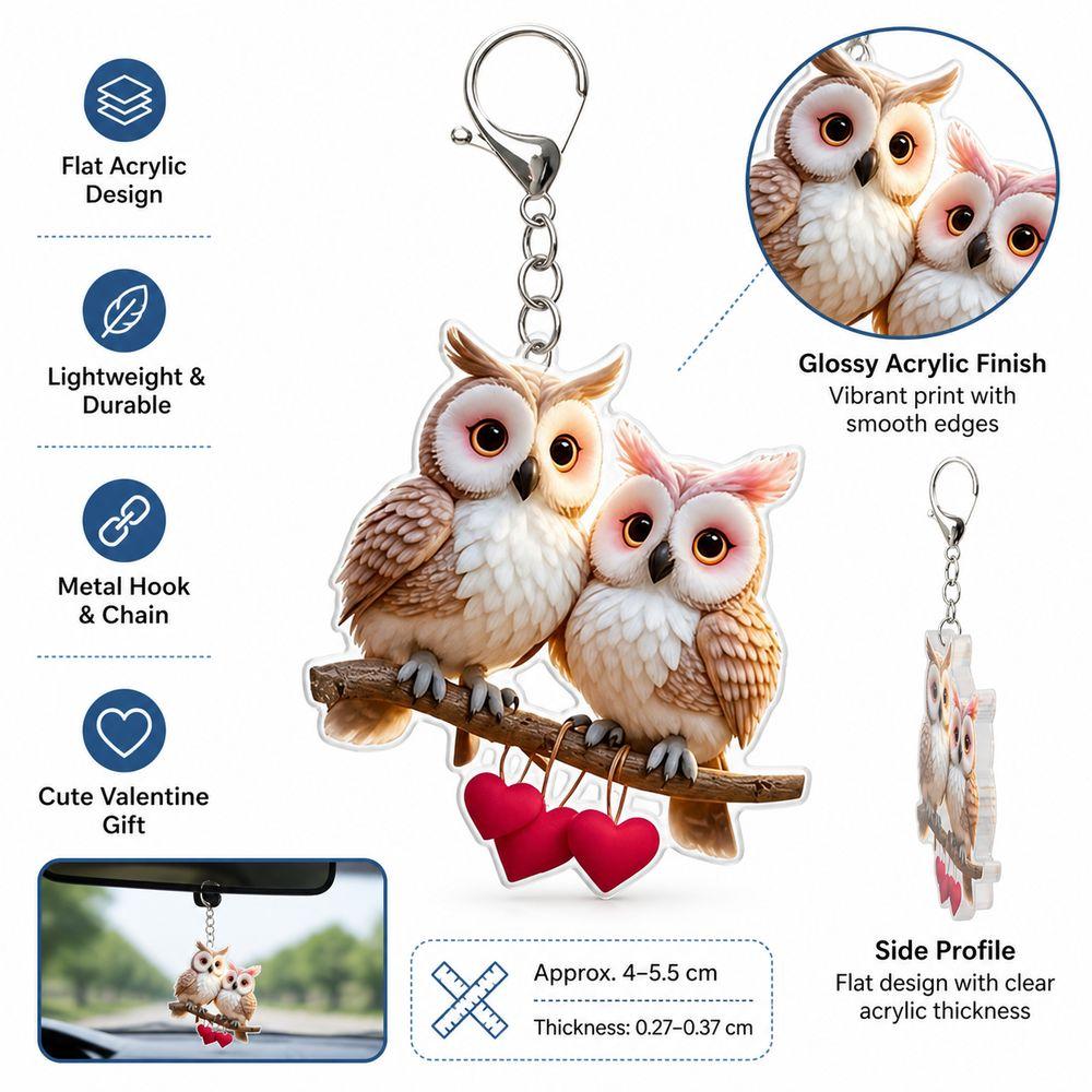 Flat Owl Keychain Acrylic Rearview Mirror Hanging Ornament Gifts Car Ornament Car Interior Decor