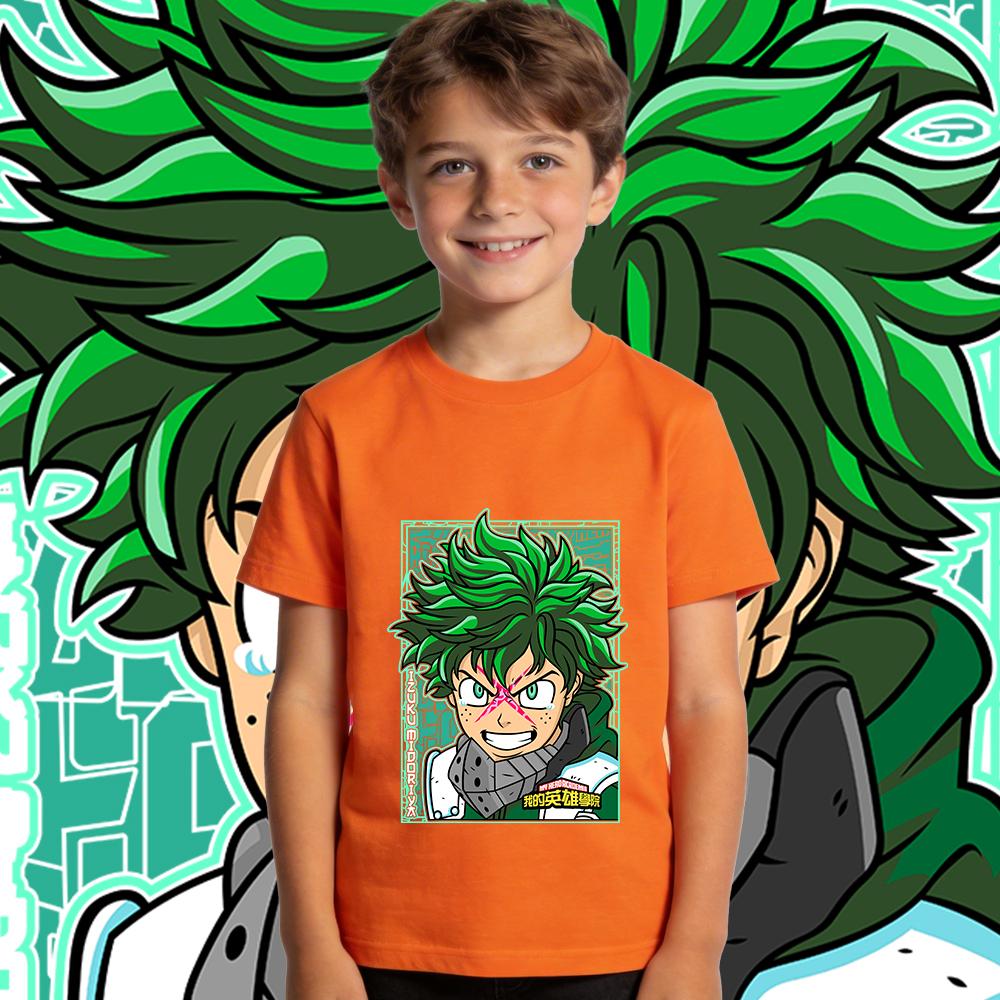 Boys Girls My Hero Academia Midoriya Anime Print Cotton T Shirt Kids Casual Wear Soft Breathable Short Sleeve