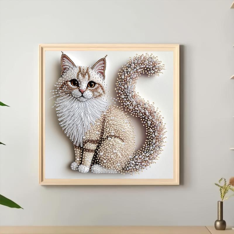Diamond Painting Kit Fluffy Kitten Theme, Handmade, Print, Irregular Diamonds, Canvas, Acrylic Diamonds