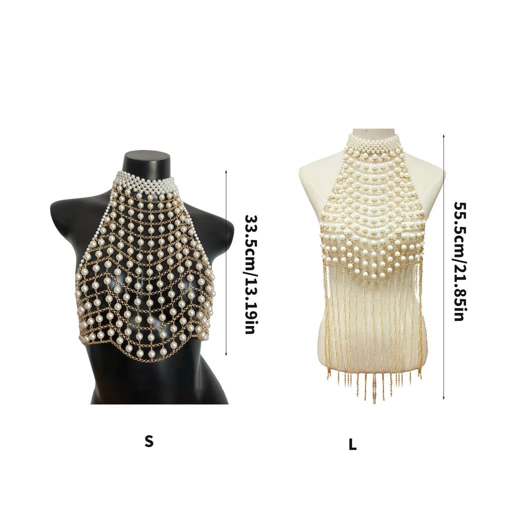 Adjustable Length Elegant Pearls Body Chain Sensual Chest Jewelry Accessory Portable for Beach and Evening Wear