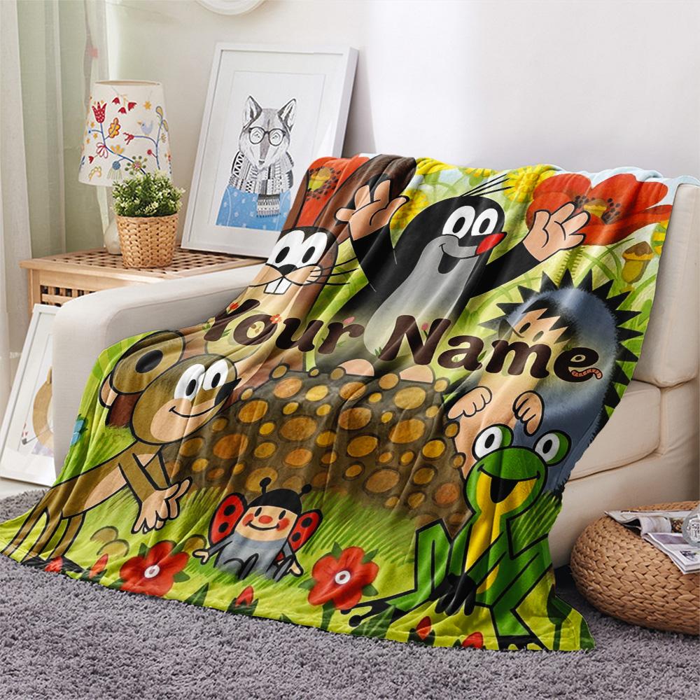 1PC Animal Friends Garden Custom Name Patterned Flannel Blanket Suitable For All Seasons For Home Decor Warmth And Comfort Gifts Holiday Present