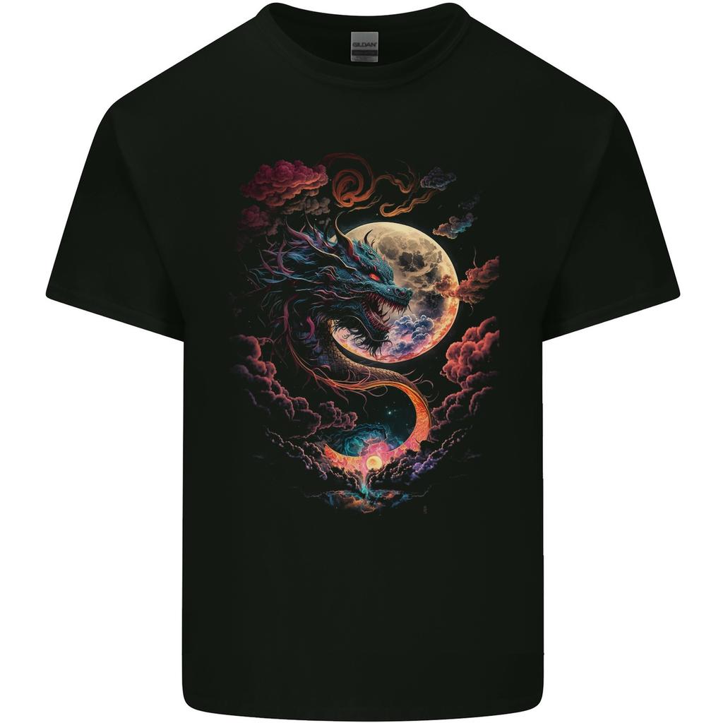 Ein Fantasy-Drache mit Vollmond Herren leichtes Baumwoll-T-Shirt