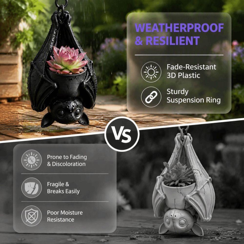 3D Printed Upside Down Bat Hanging Planter Plastic Hanging Bat Plant Pot Halloween Party
