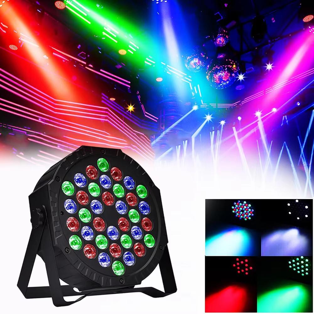 36 LED RGB Stage Par Light DMX512 Sound Activated Flat Disco Party Lamp with EU/US Plug for DJ Wedding Bar Club Christmas Decor