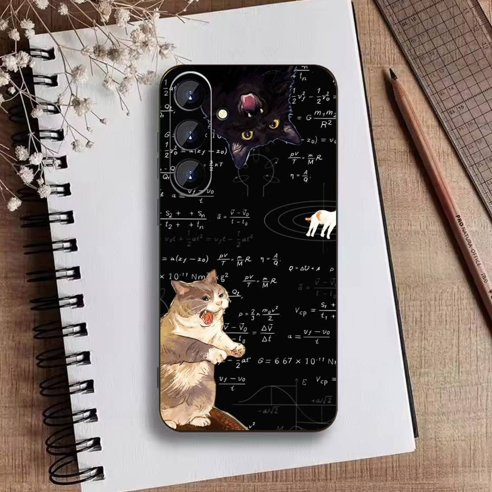 Thinking Cat Animal Phone Case For Samsung Galaxy A73,A21s,A22,A31,A52,A53,A71,A41Soft Black Shell