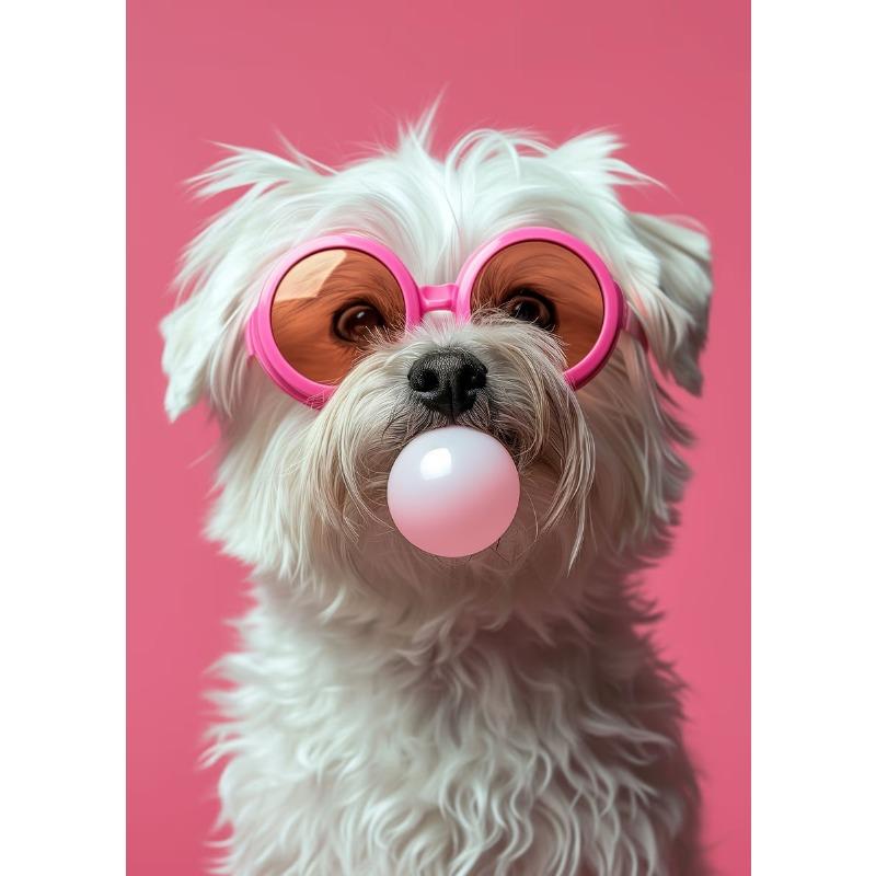 Fun And Funny Cute Dog Wearing Glasses And Blowing Bubblesr Art Poster Canvas Prints Mural Living Room Bedroom Home Decoration