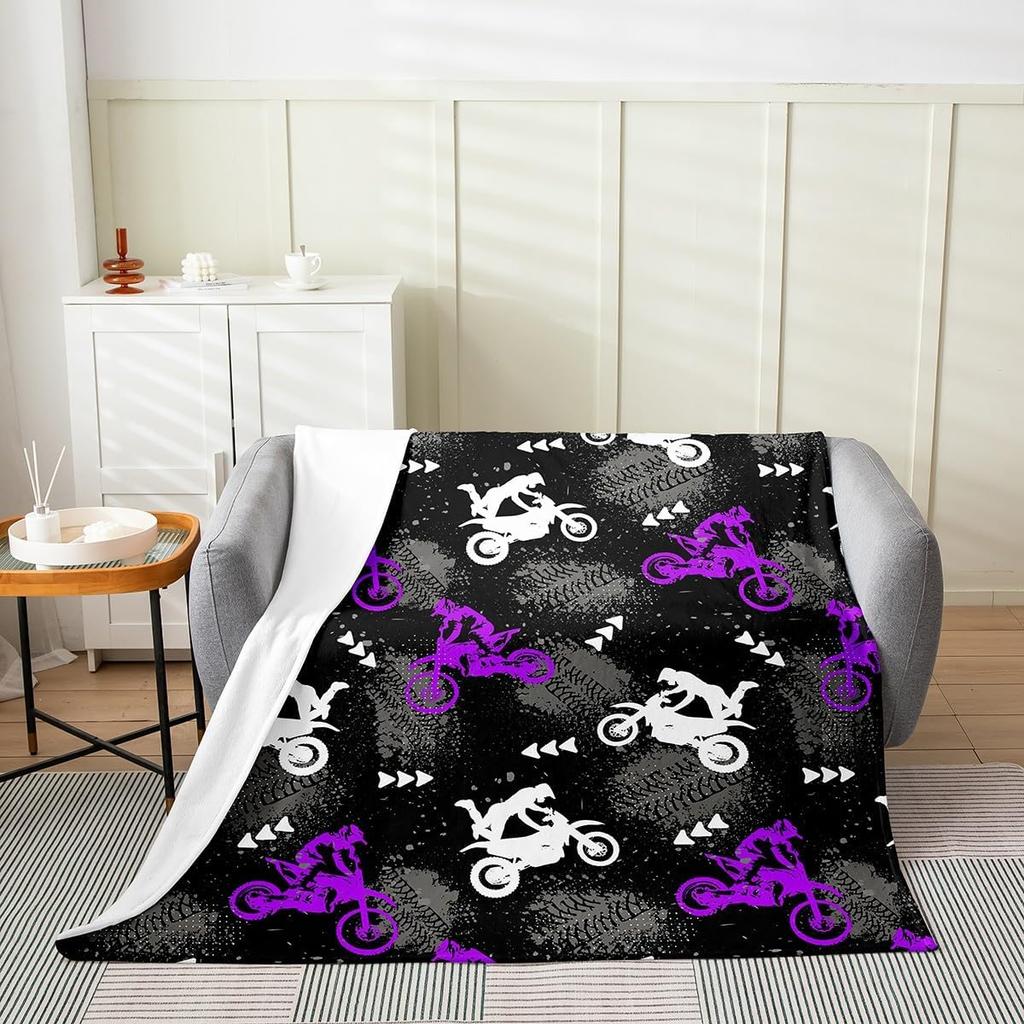 Feelyou Dirt Bike Flannel Fleece Throw Blanket for Kids Boys Girls Motocross Rider Plush Pink Motorcycle All Season Bed Blanket