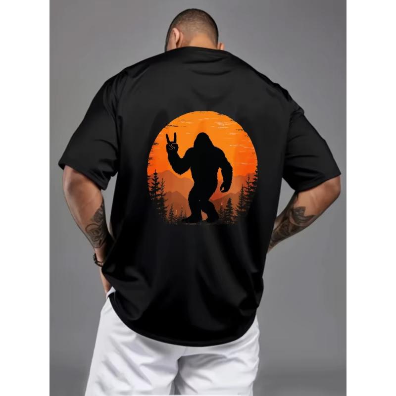 

Mens TShirt Black Bigfoot Silhouette Sunset Forest Print High Quality Cotton 4XL