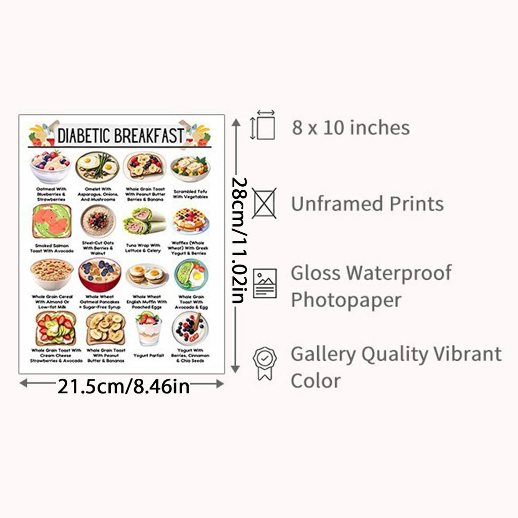 Diabetes Meal Planner Foot List Chart Set of 12 Dietary Reference Sheets for Diabetics Healthy Eating Habits 8x10Inch