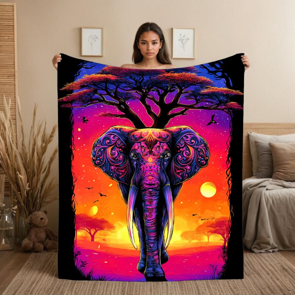 

Elephants and the Sunset Pattern Flannel printed blanket suitable for all seasons suitable for living room office sofa travel 75x100cm