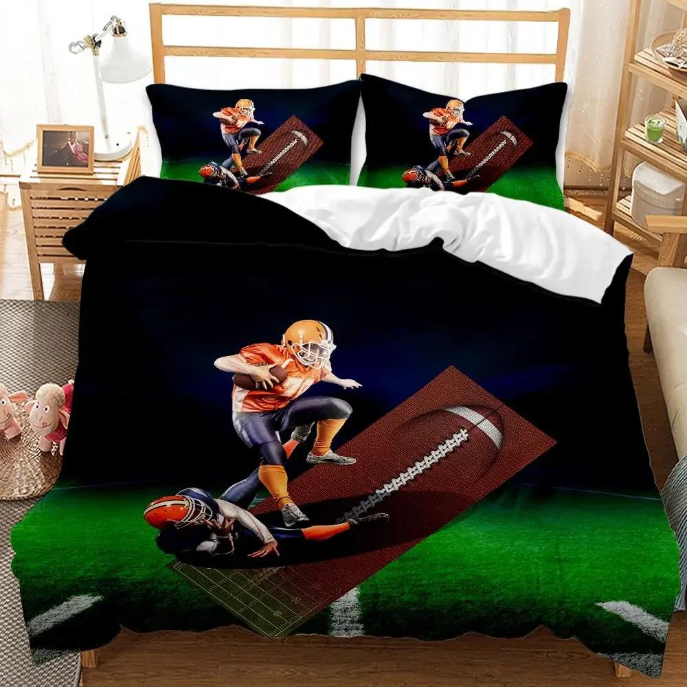Rugby Sports Duvet Cover Set, American Football Bedding Set Queen Football Sports Themed Comforter Cover Polyester Quilt Cover