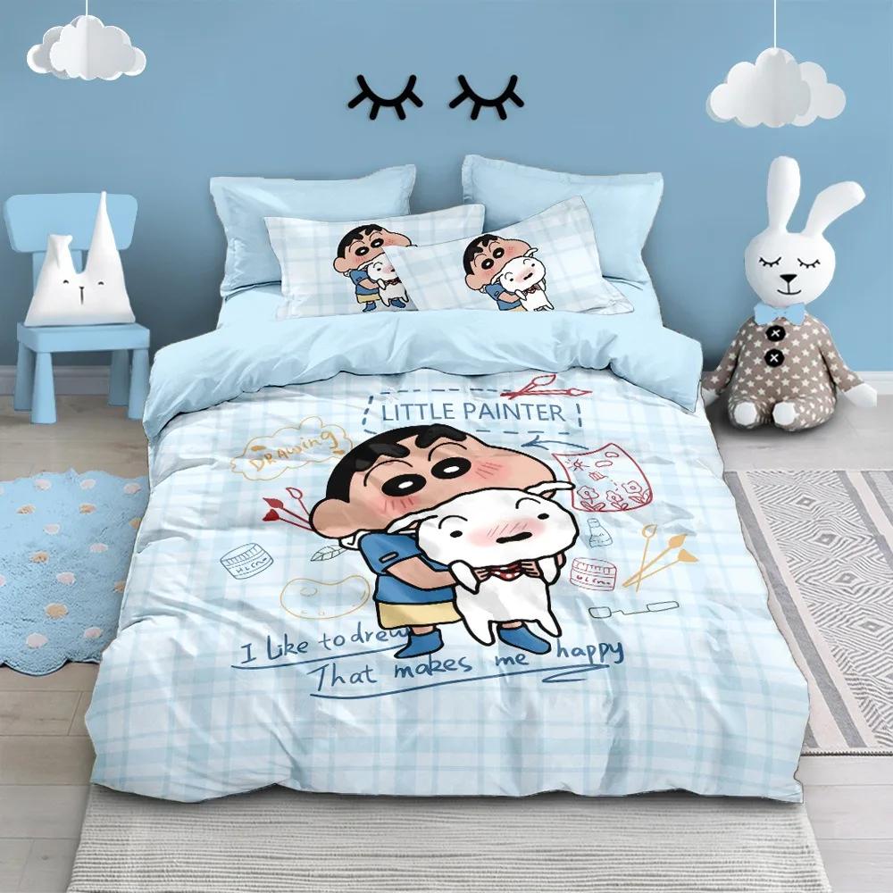 3D Printed Crayon Shin-chan Bedding Set Double Large Duvet Cover Set Pillowcase Home Textile Boy Girls Adult Gifts