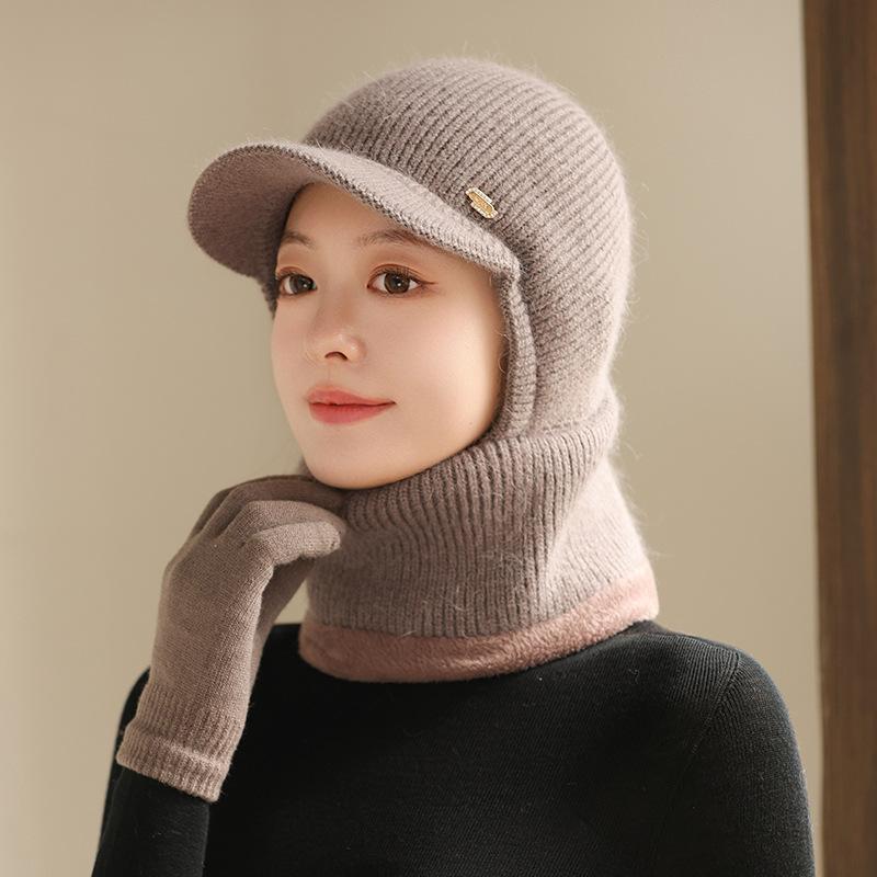 Hat Winter One-piece Hat Middle-aged and Elderly Thickened Warm Wool Hat Cycling Cold-proof Knitted Hat