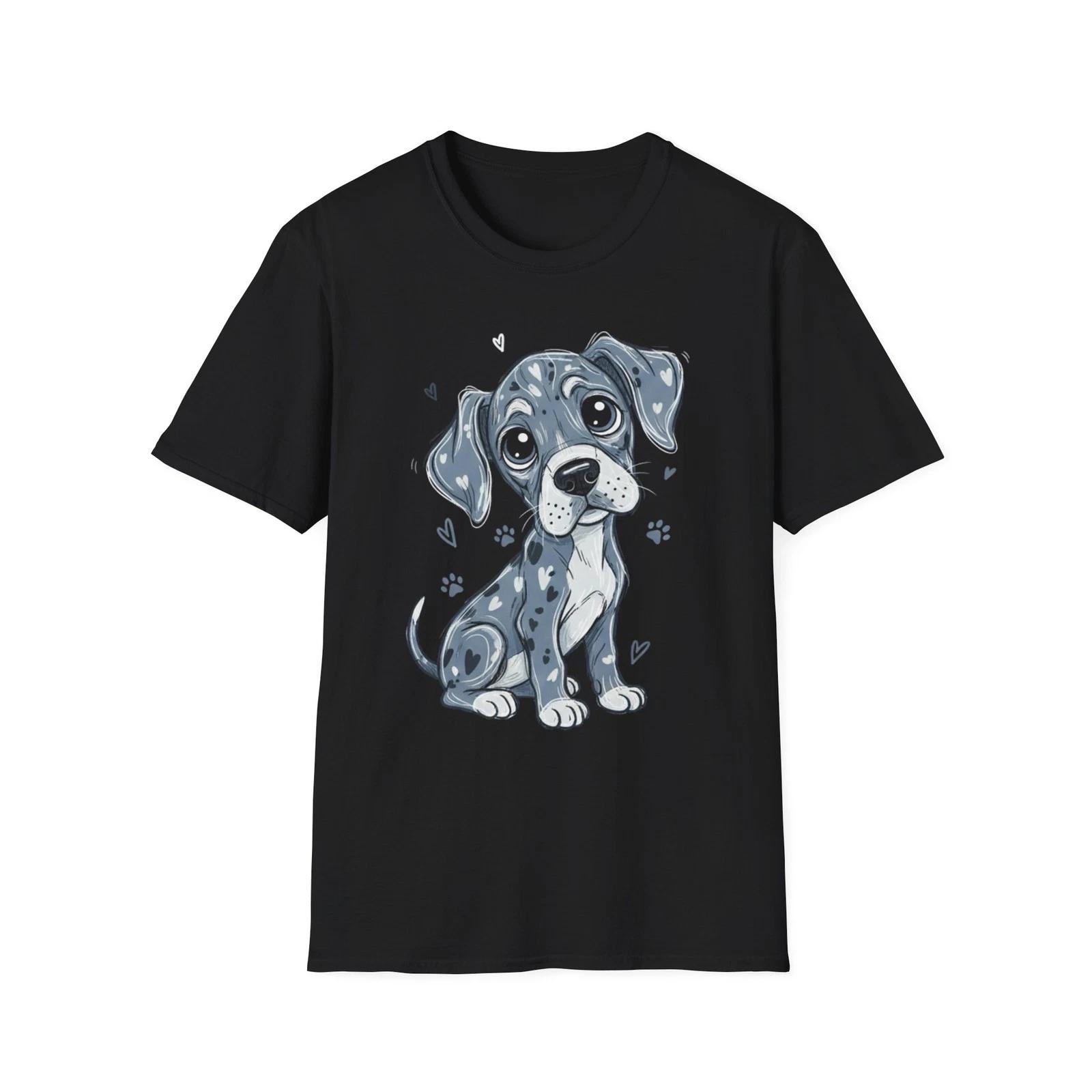 Dog Cute Illustrated Hearts Black Tee Aesthetic Graphic T-Shirt S