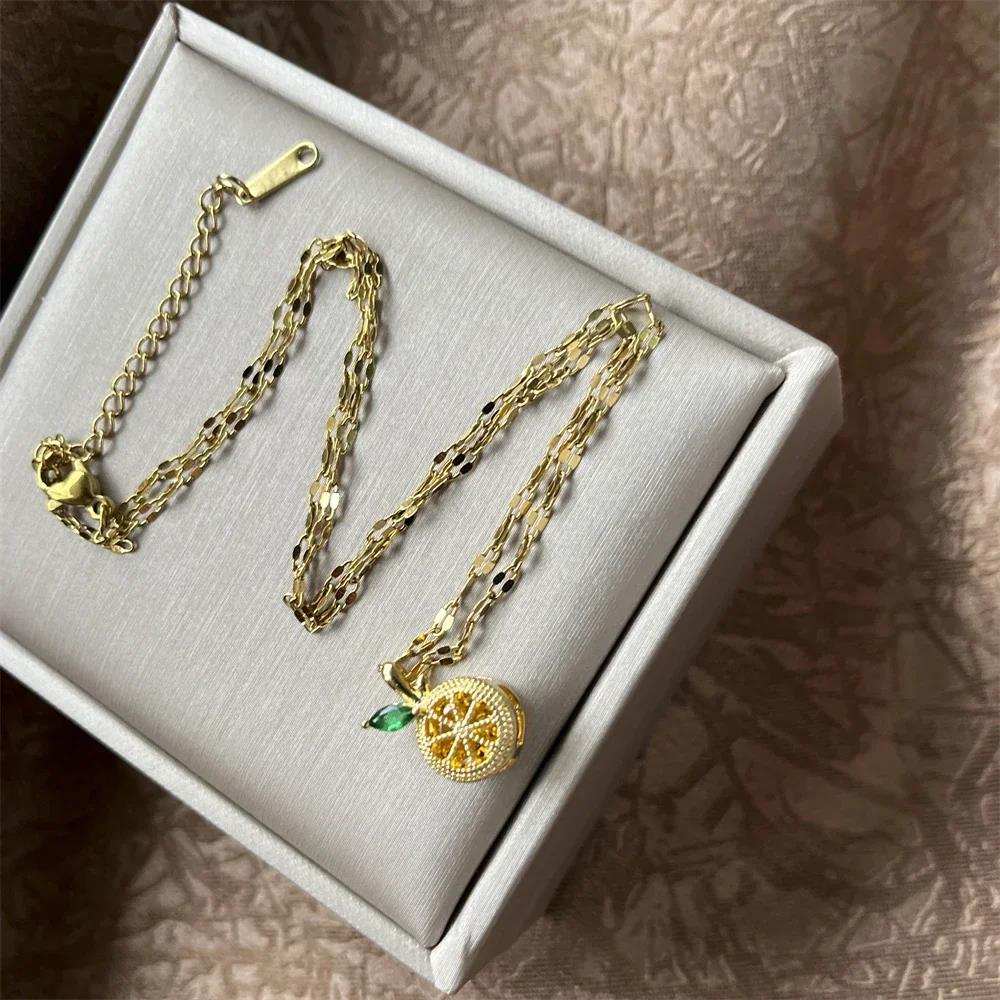 Exquisite and Stylish Green Lemon Rhinestone Pendant Necklace Women's Necklace Perfect Birthday Holiday Gift for Girls Women