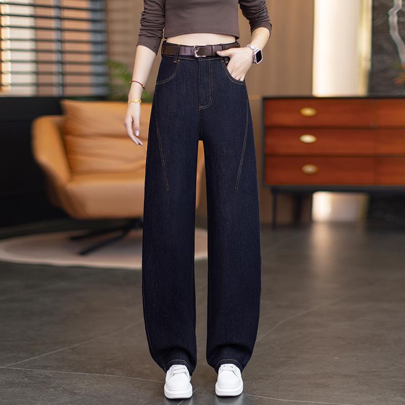 

2026 New High-Waist Slim Loose Drape Women s Curved Leg Blue Denim Jeans for Spring & Autumn 4XL/32 (145-155 lbs) джинсовый синий