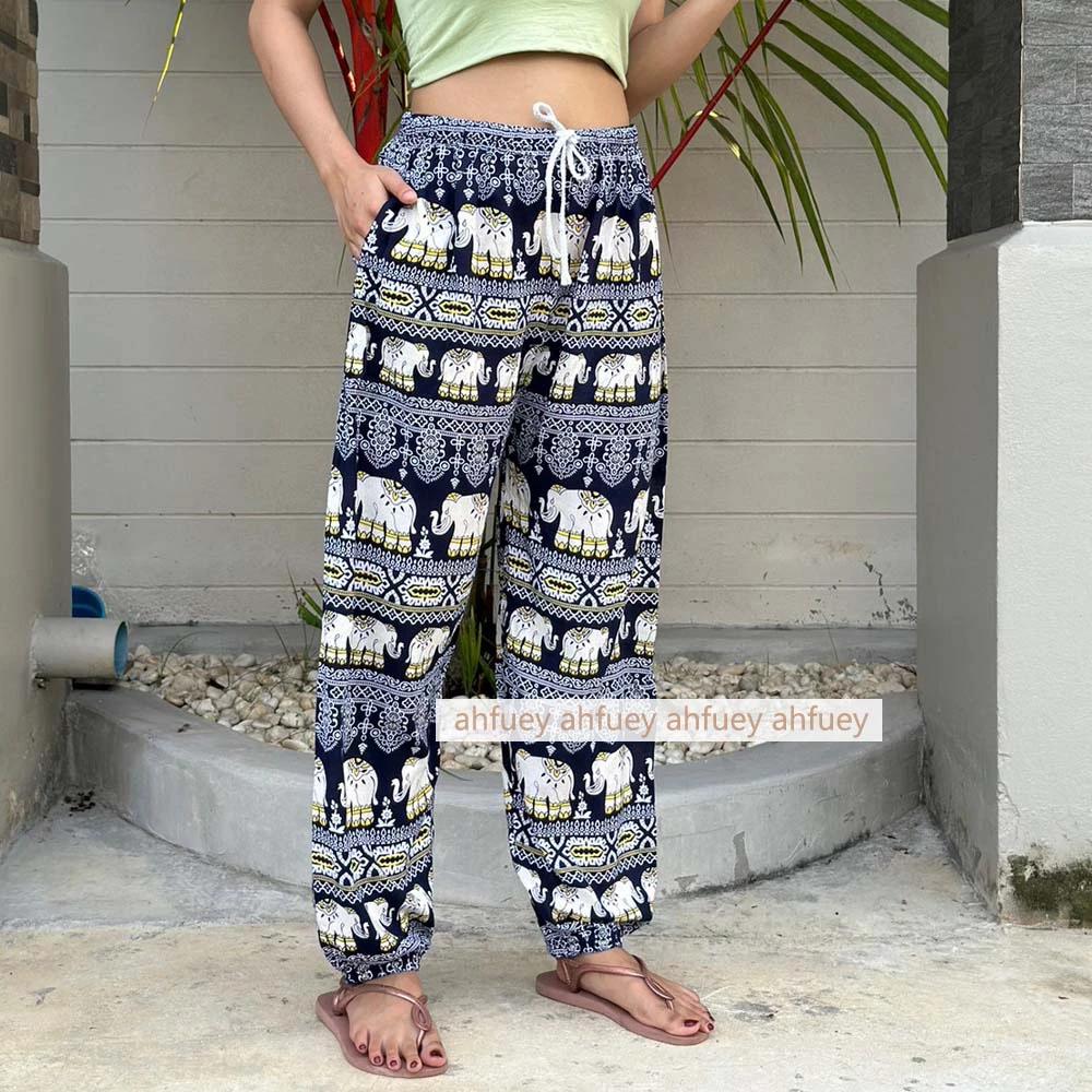 Elephant Pants Long Adjustable Elastic High Waistband Strap Jumper  Unisex Man Women Print Thailand Casual Streetwear Beach Bohemian Retro Vintage