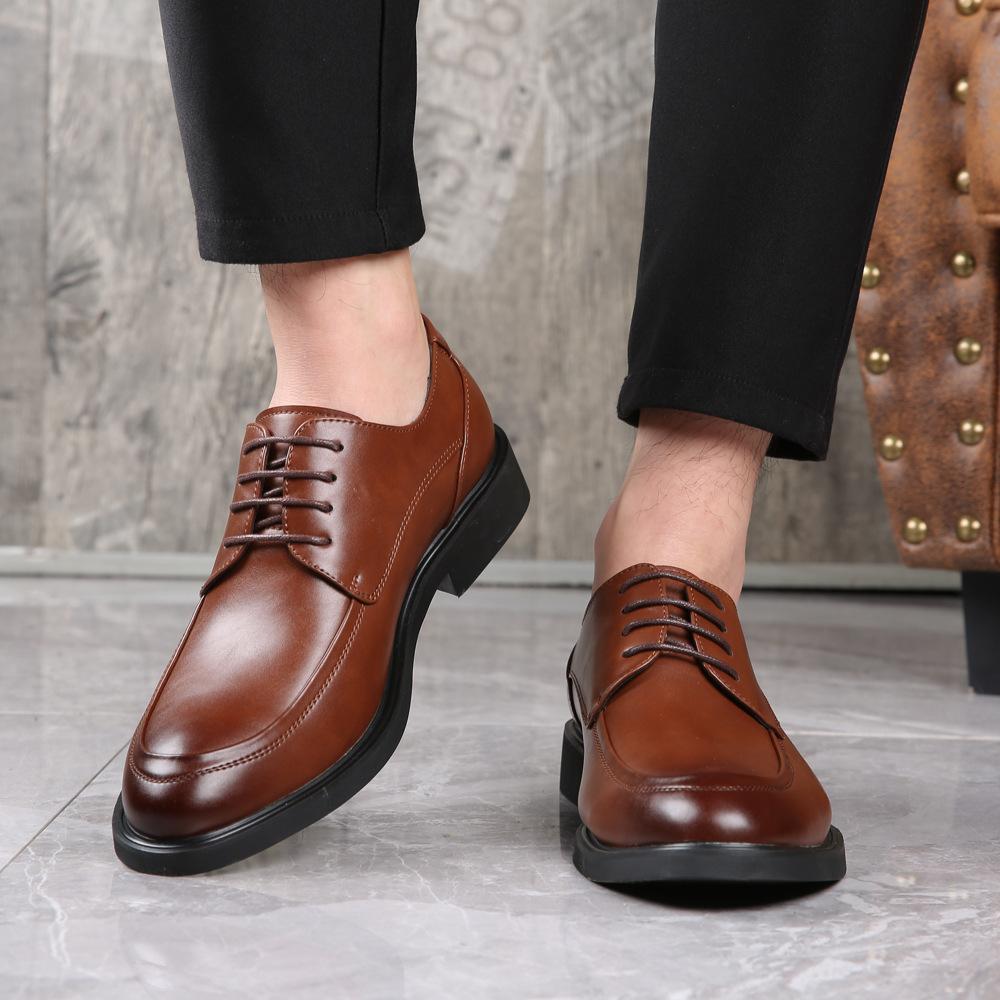 New fashion trend business dress leather shoes Korean version lace-up men's casual shoes daily height increase work shoes 45