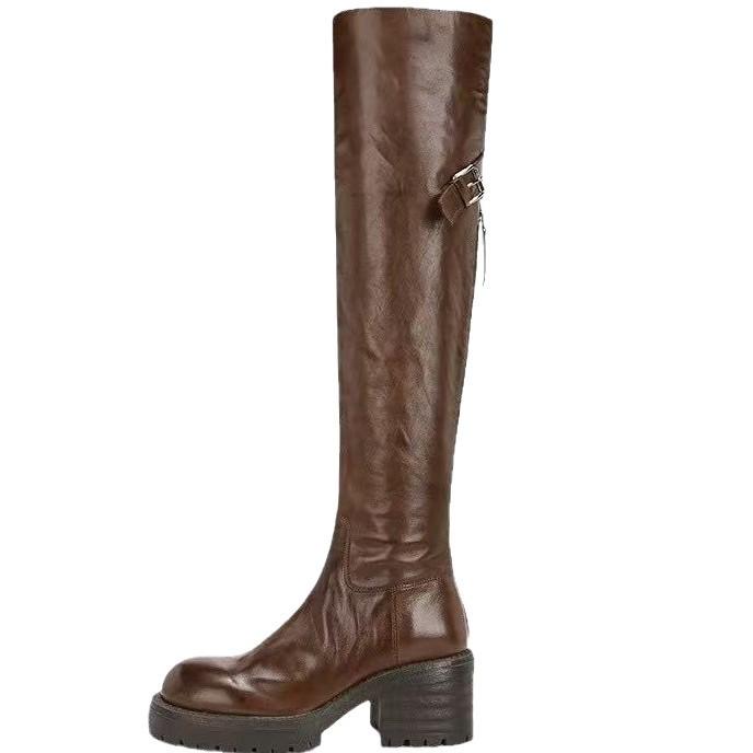 Retro thick-soled over-the-knee boots women's 2025 new thick-heeled heightened long boots look thin and wear high knight boots
