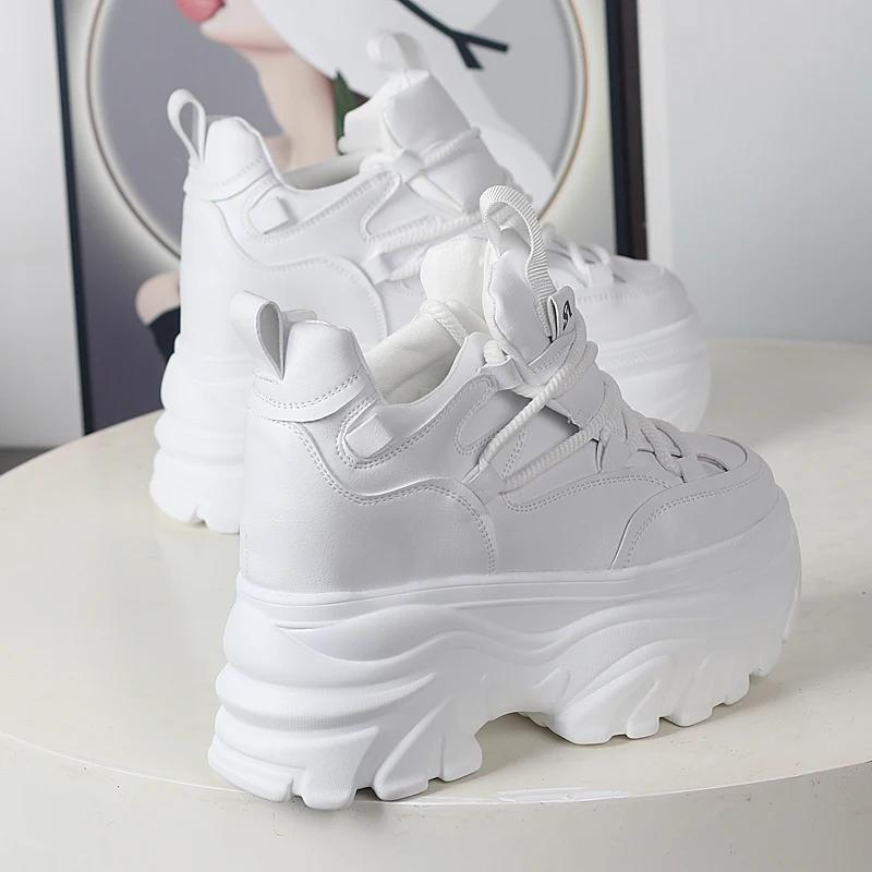 Fashion 10CM 12CM Top Quality Genuine Leather Platform Buffalo Shoes Women Casual Sneakers Round Toe Brand Luxury Dad Shoes