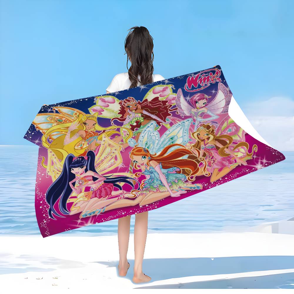 Girl-W-Winx Catoon Clubs Microfiber Beach Towel Absorbent Quick Dry Soft Yoga Swimming Resort Mountain Climbing Towel