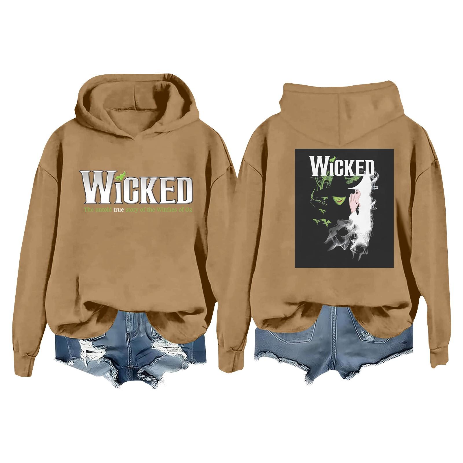 Women s Casual Long Sleeve Pullover Witch Print Hooded Sweatshirt S светло-коричневого 1940₽