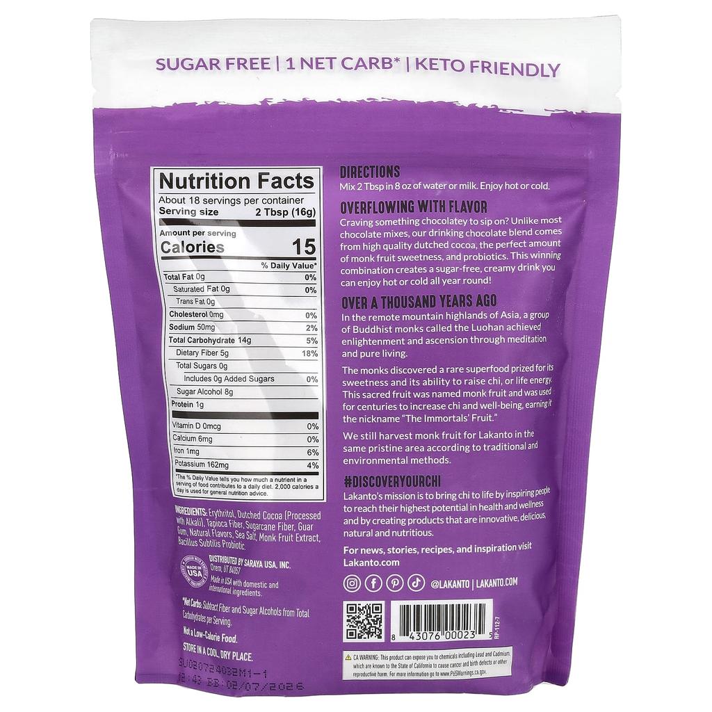 Drink Chocolate Powder Drink Mix, Sweetened with Monk Fruit and Erythritol, 283.5G(10Oz)