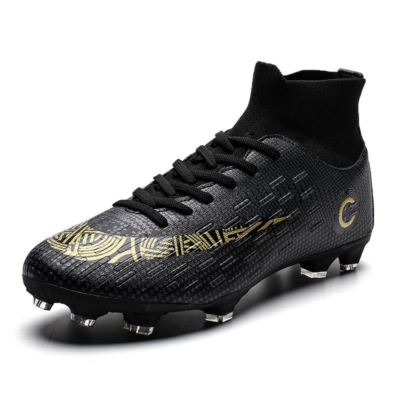 Football Shoes Large Size High Top Men'S Children'S Broken Nail Shoes Leather Surface Long Nail Glue Large Size Youth Sports Shoes
